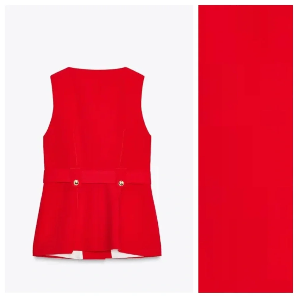 NWT. Zara Red Viscose Blend Long Vest with Belt. Size S.